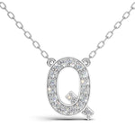 MELEK diamond initial pendant, letter Q, in white gold with pavé diamonds