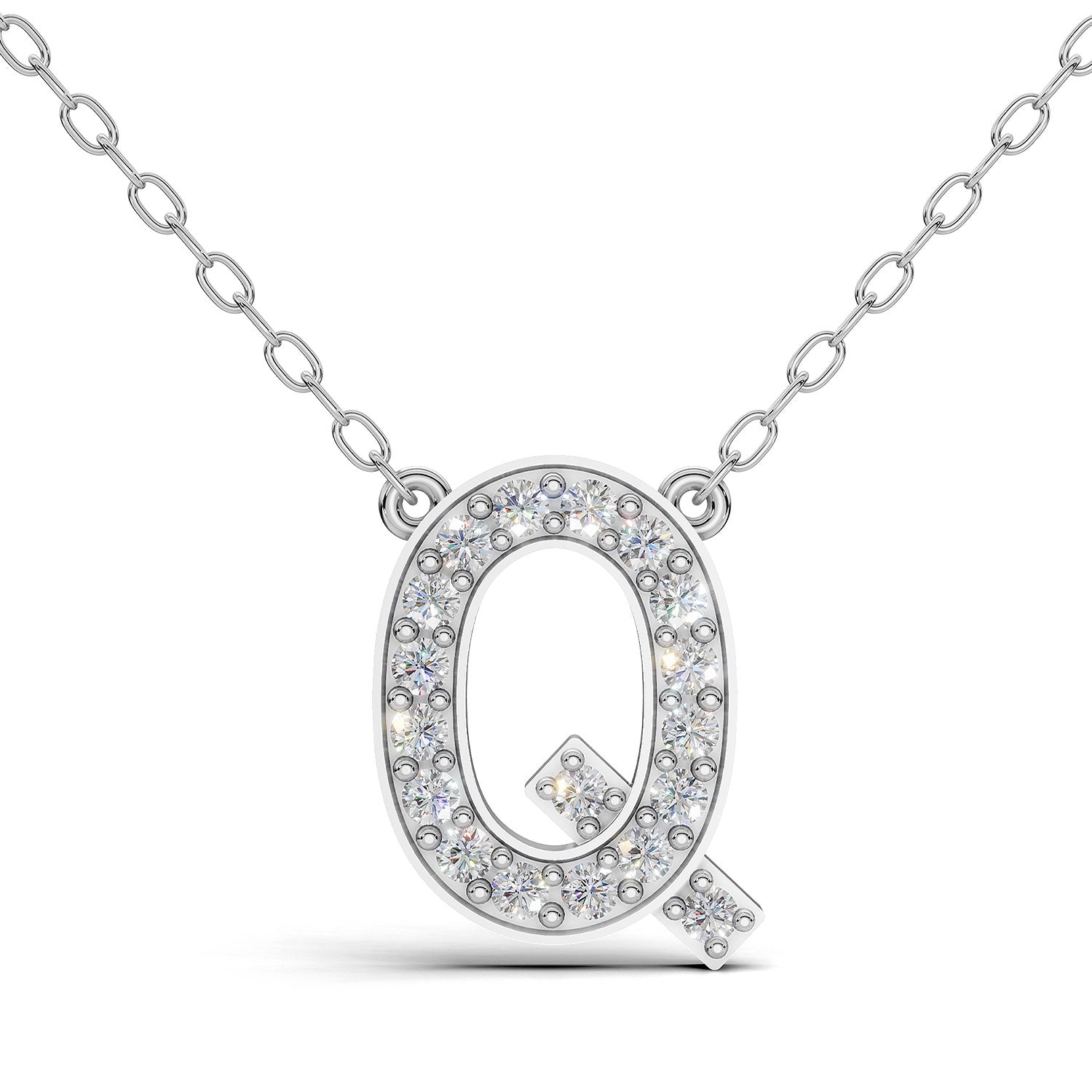 MELEK diamond initial pendant, letter Q, in white gold with pavé diamonds