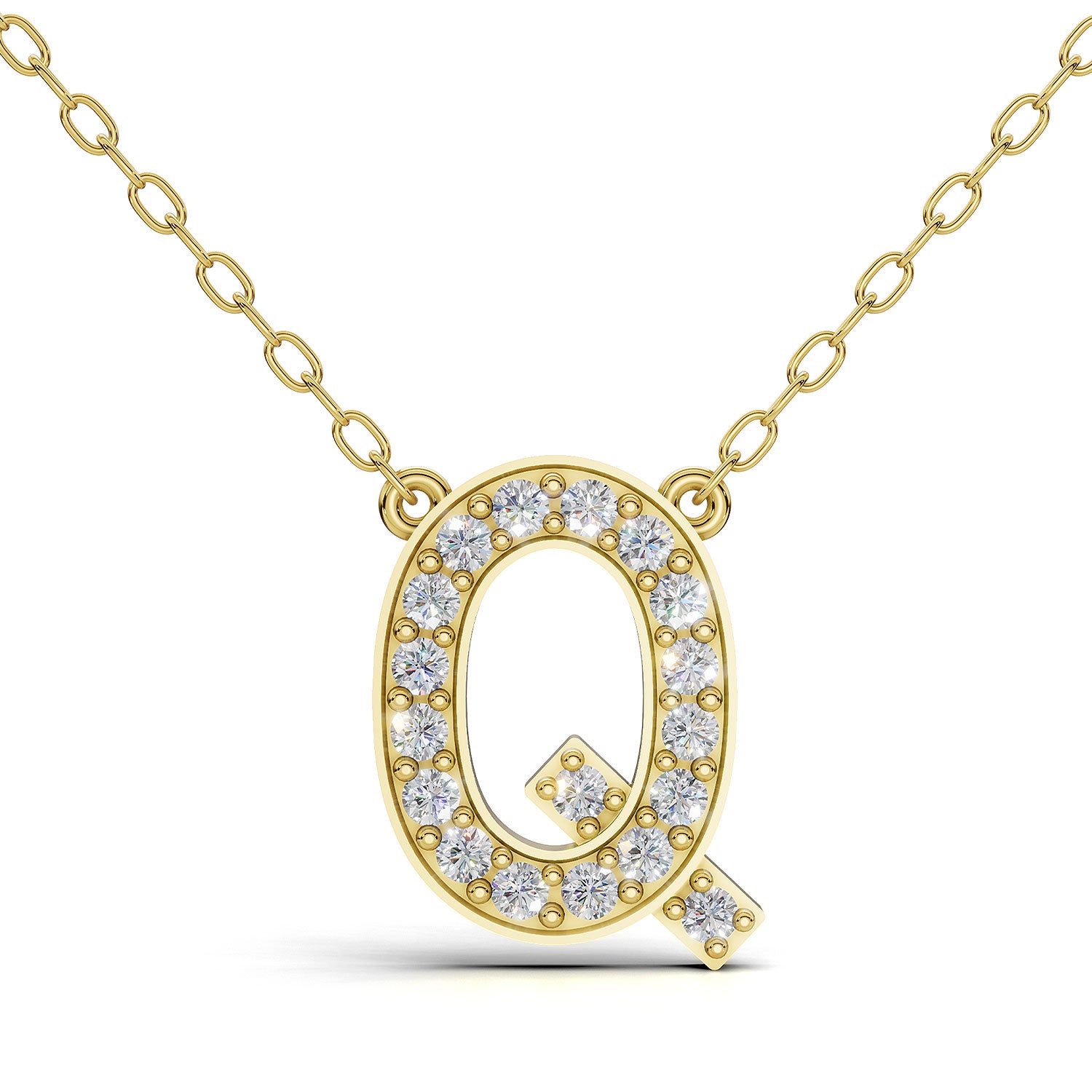 MELEK diamond initial pendant, letter Q, in yellow gold with pavé diamonds
