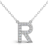 MELEK diamond initial pendant, letter R, in white gold with pavé diamonds