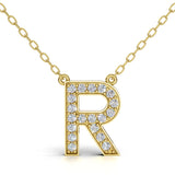 MELEK diamond initial pendant, letter R, in yellow gold with pavé diamonds