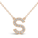 MELEK diamond initial pendant, letter S, in rose gold with pavé diamonds