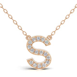 MELEK diamond initial pendant, letter S, in rose gold with pavé diamonds