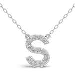 MELEK diamond initial pendant, letter S, in white gold with pavé diamonds
