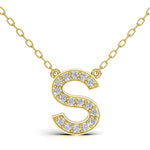 MELEK diamond initial pendant, letter S, in yellow gold with pavé diamonds