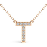 MELEK diamond initial pendant, letter T, in rose gold with pavé diamonds
