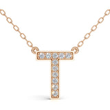 MELEK diamond initial pendant, letter T, in rose gold with pavé diamonds