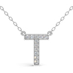 MELEK diamond initial pendant, letter T, in white gold with pavé diamonds