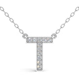 MELEK diamond initial pendant, letter T, in white gold with pavé diamonds