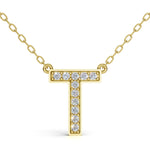 MELEK diamond initial pendant, letter T, in yellow gold with pavé diamonds