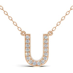 MELEK diamond initial pendant, letter U, in rose gold with pavé diamonds