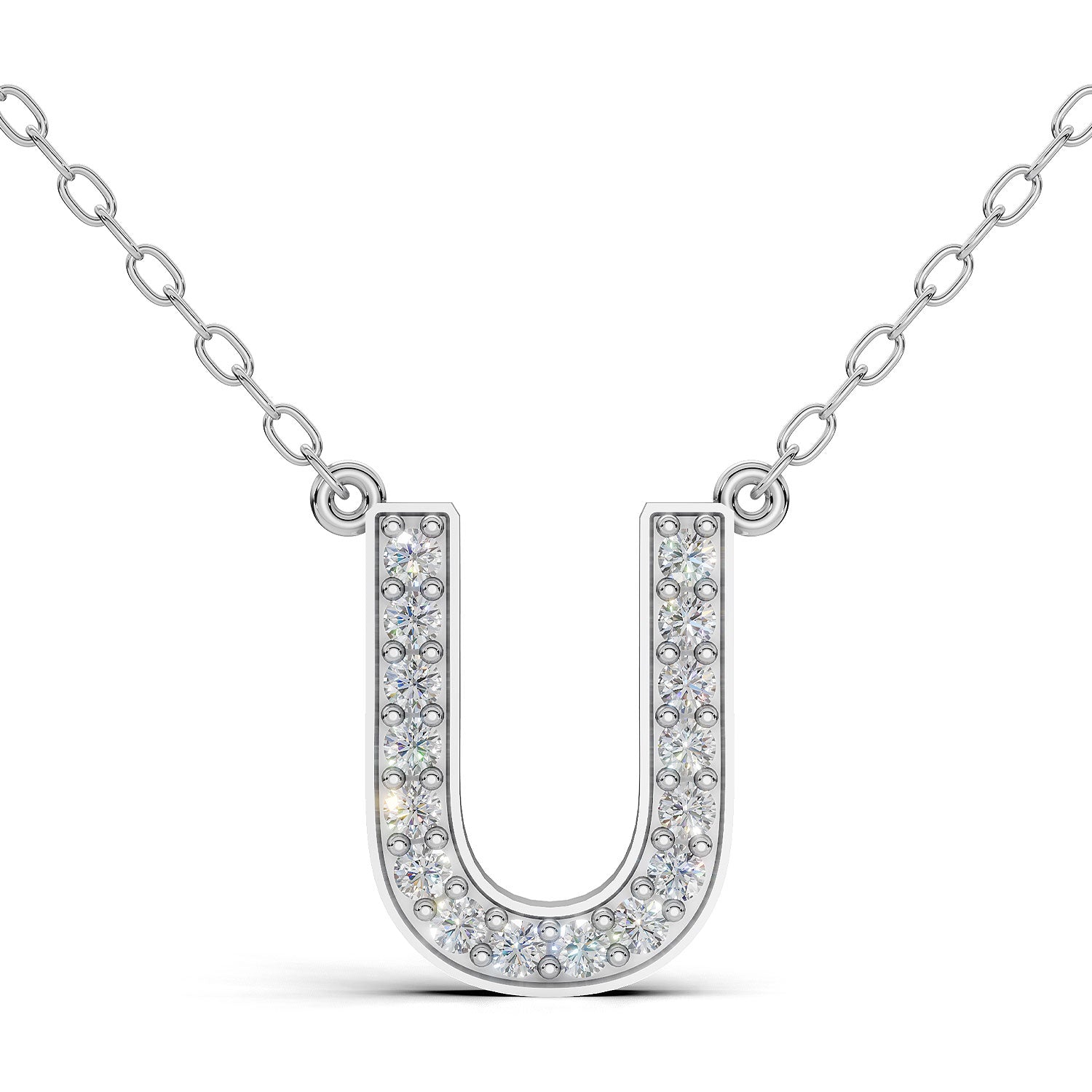 MELEK diamond initial pendant, letter U, in white gold with pavé diamonds