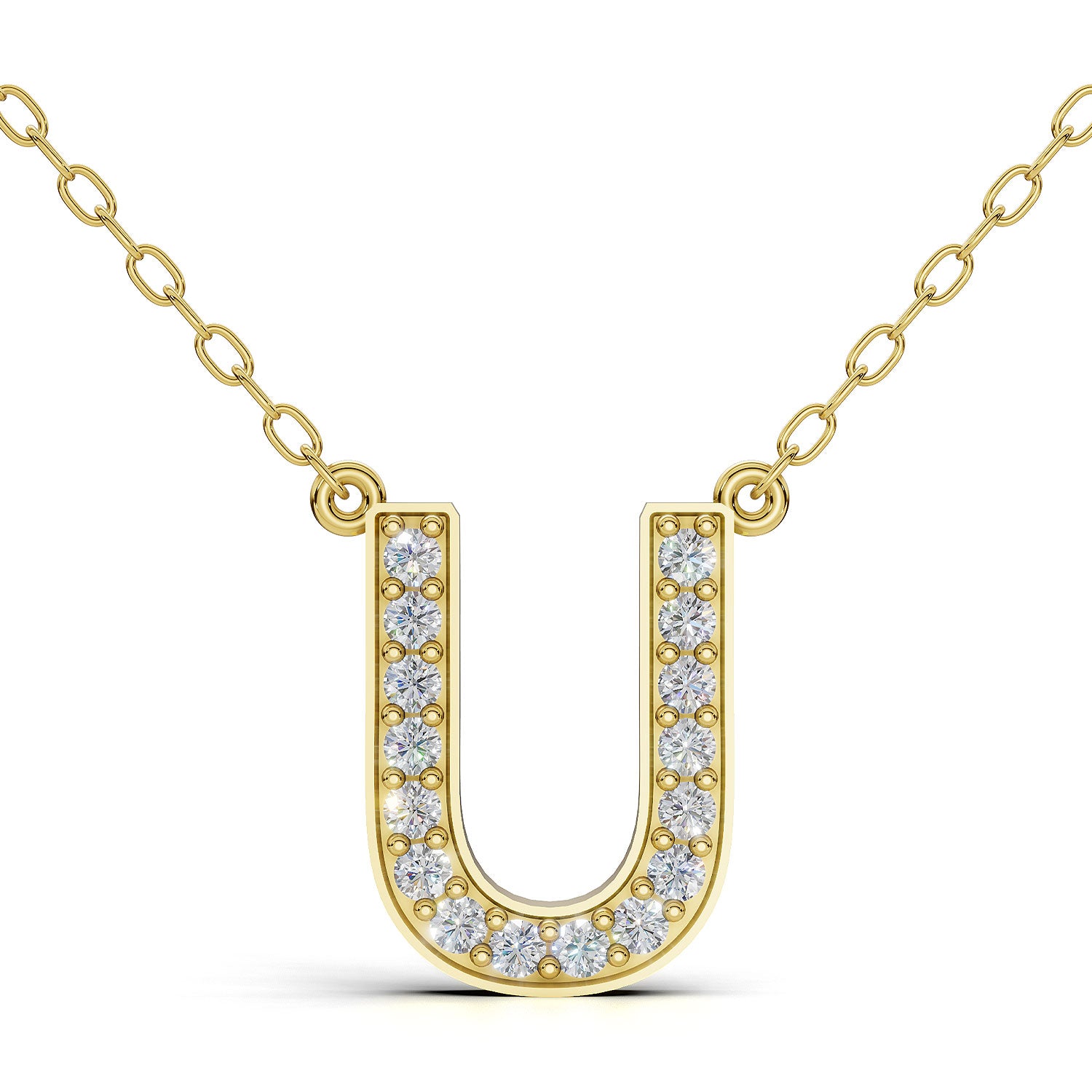 MELEK diamond initial pendant, letter U, in yellow gold with pavé diamonds