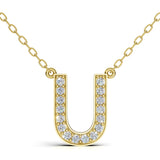 MELEK diamond initial pendant, letter U, in yellow gold with pavé diamonds