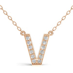 MELEK diamond initial pendant, letter V, in rose gold with pavé diamonds