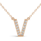 MELEK diamond initial pendant, letter V, in rose gold with pavé diamonds