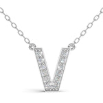 MELEK diamond initial pendant, letter V, in white gold with pavé diamonds