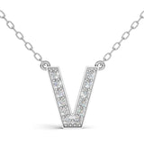 MELEK diamond initial pendant, letter V, in white gold with pavé diamonds