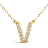 MELEK diamond initial pendant, letter V, in yellow gold with pavé diamonds