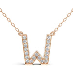 MELEK diamond initial pendant, letter W, in rose gold with pavé diamonds
