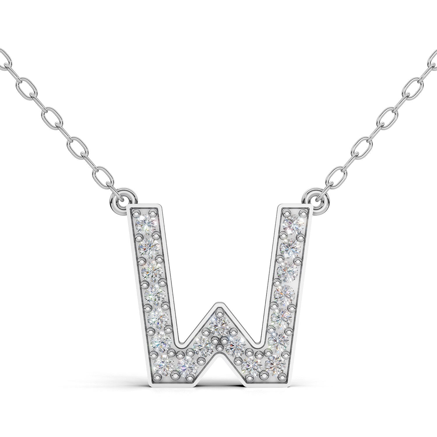 MELEK diamond initial pendant, letter W, in white gold with pavé diamonds