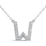 MELEK diamond initial pendant, letter W, in white gold with pavé diamonds