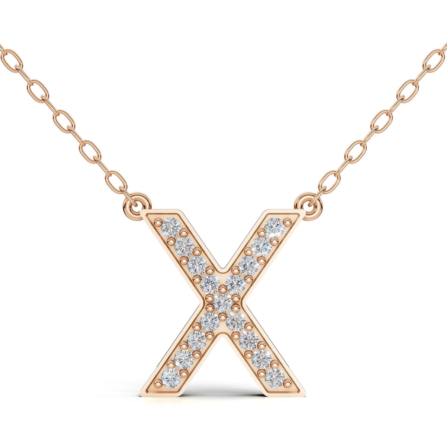 MELEK diamond initial pendant, letter X, in rose gold with pavé diamonds
