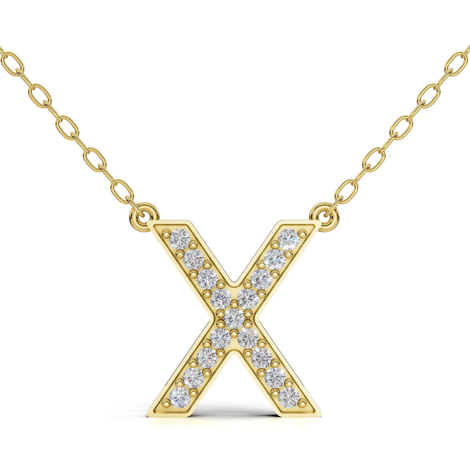 MELEK diamond initial pendant, letter X, in yellow gold with pavé diamonds