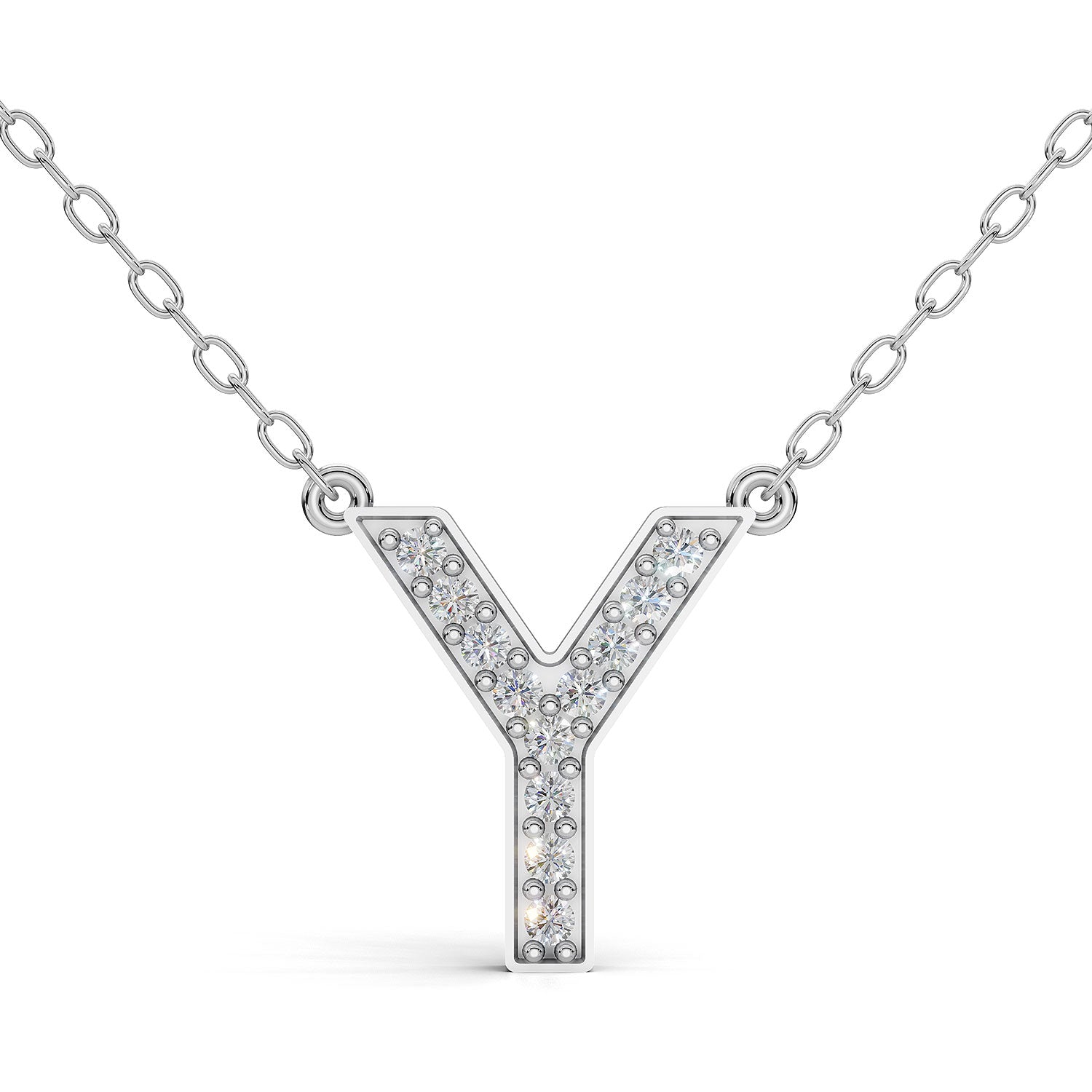MELEK diamond initial pendant, letter Y, in white gold with pavé diamonds