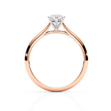 Rose gold ring with a diamond on a white background