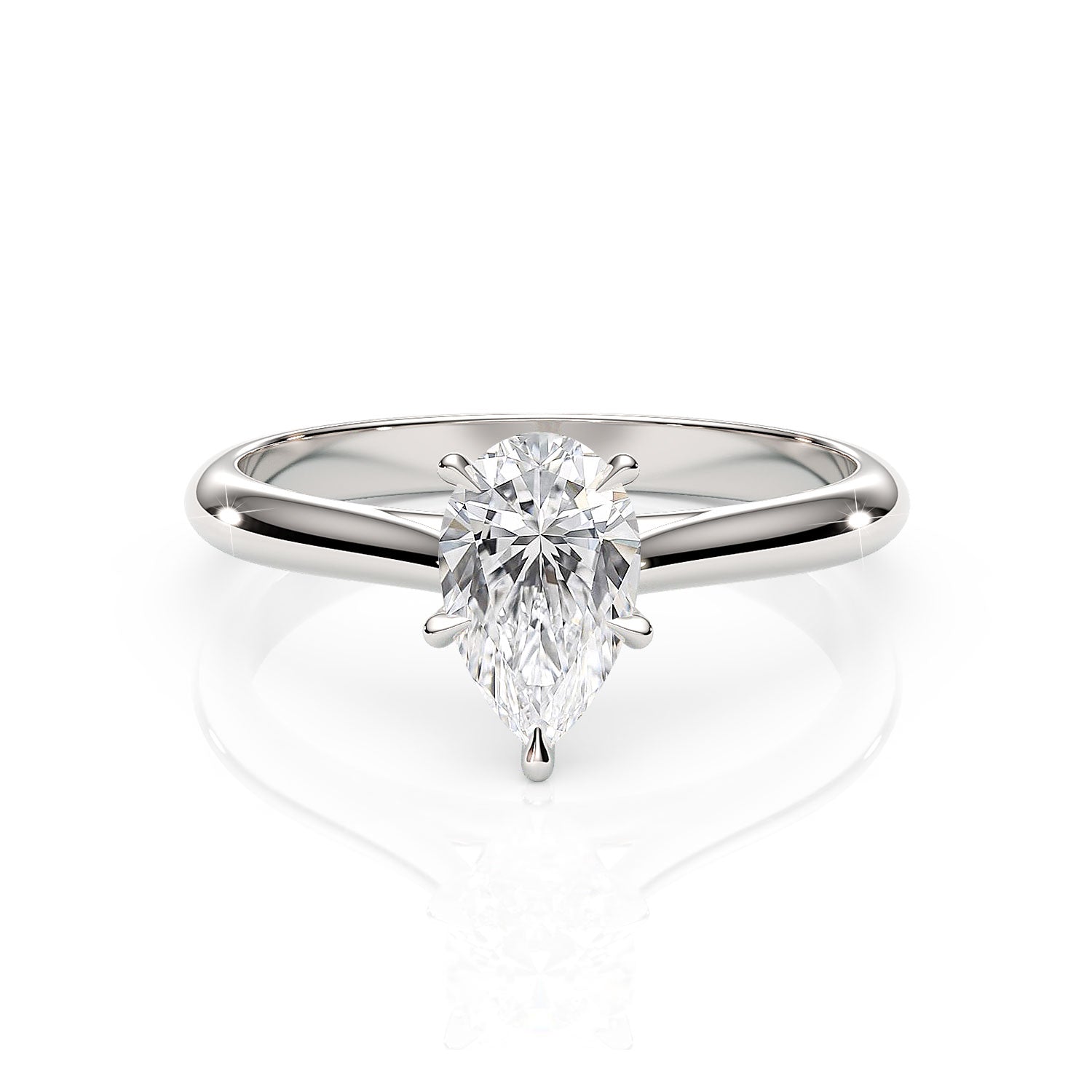 Diamond ring with pear-shaped gemstone on a white background