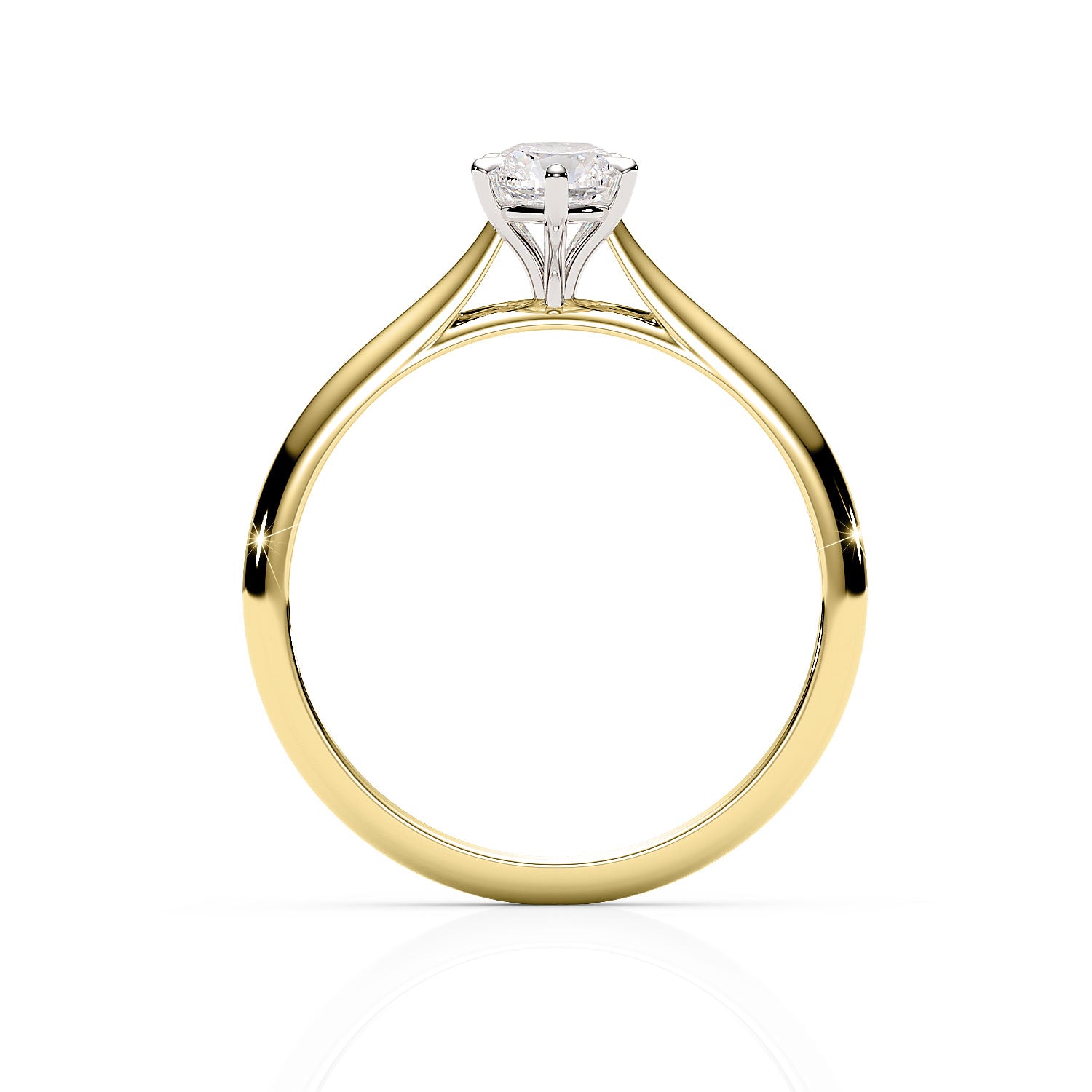Gold ring with a diamond on a white background