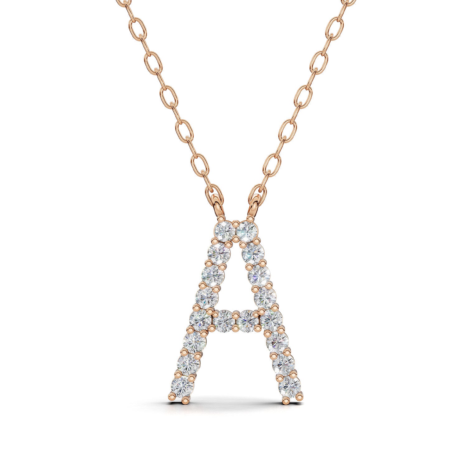 PENELOPE diamond initial pendant, letter A, rose gold