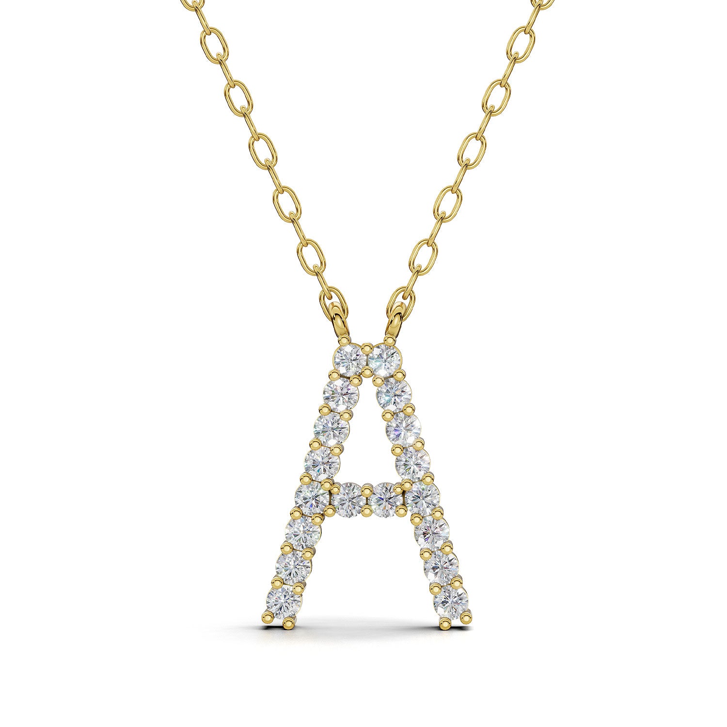 PENELOPE diamond initial pendant, letter A, yellow gold