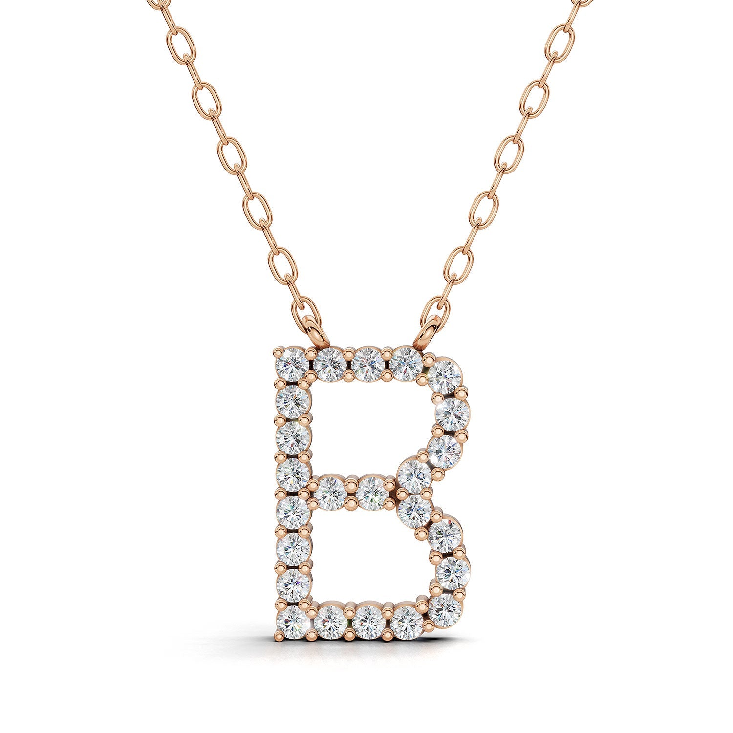 PENELOPE diamond initial pendant, letter B, rose gold