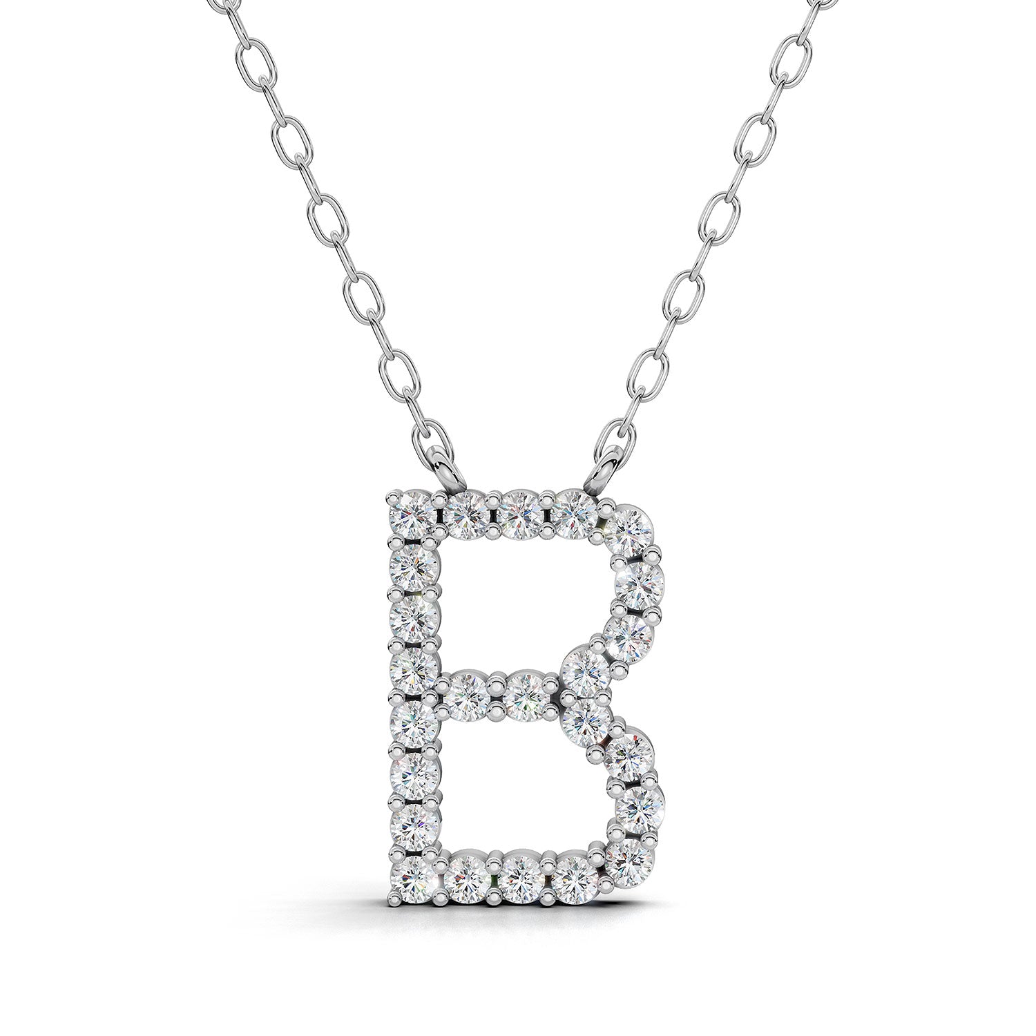 PENELOPE diamond initial pendant, letter B, white gold