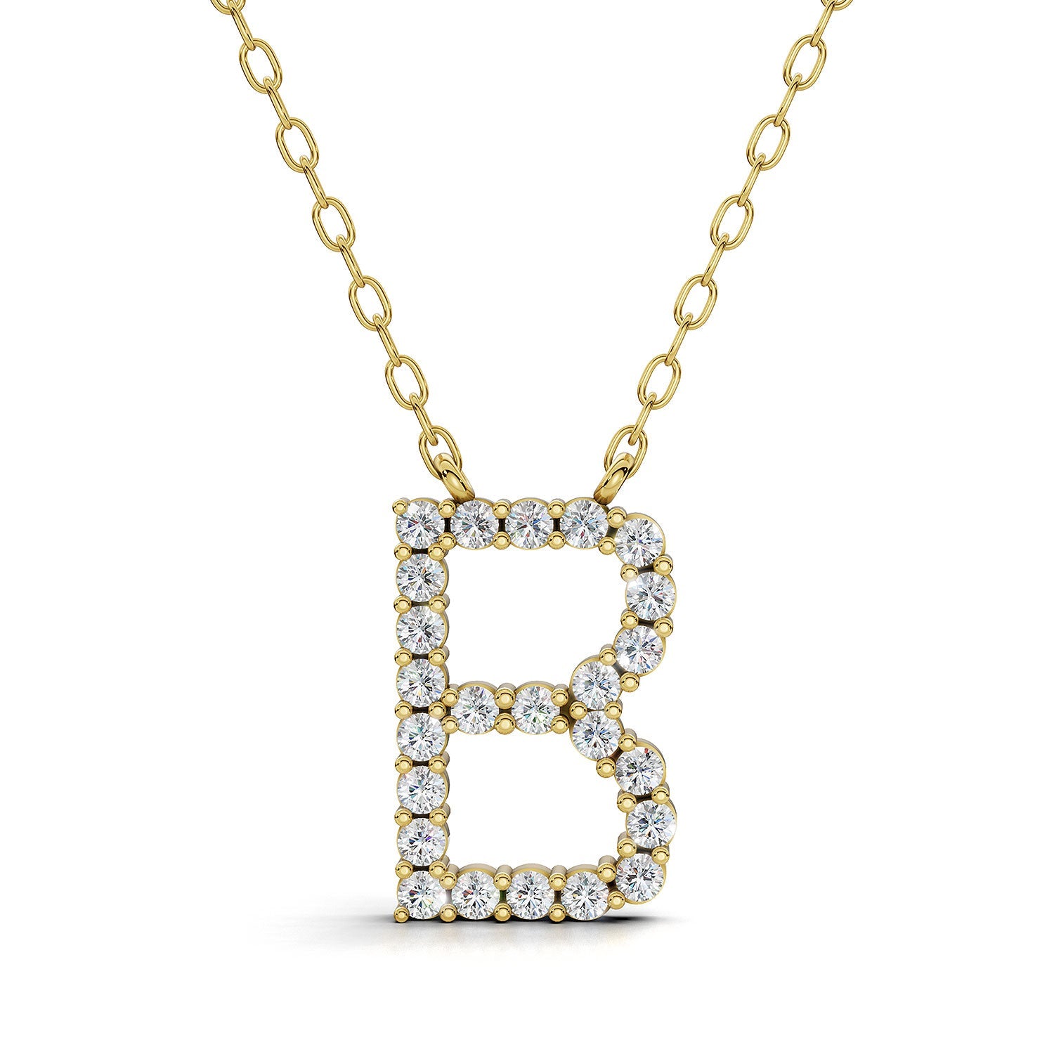 PENELOPE diamond initial pendant, letter B, yellow gold