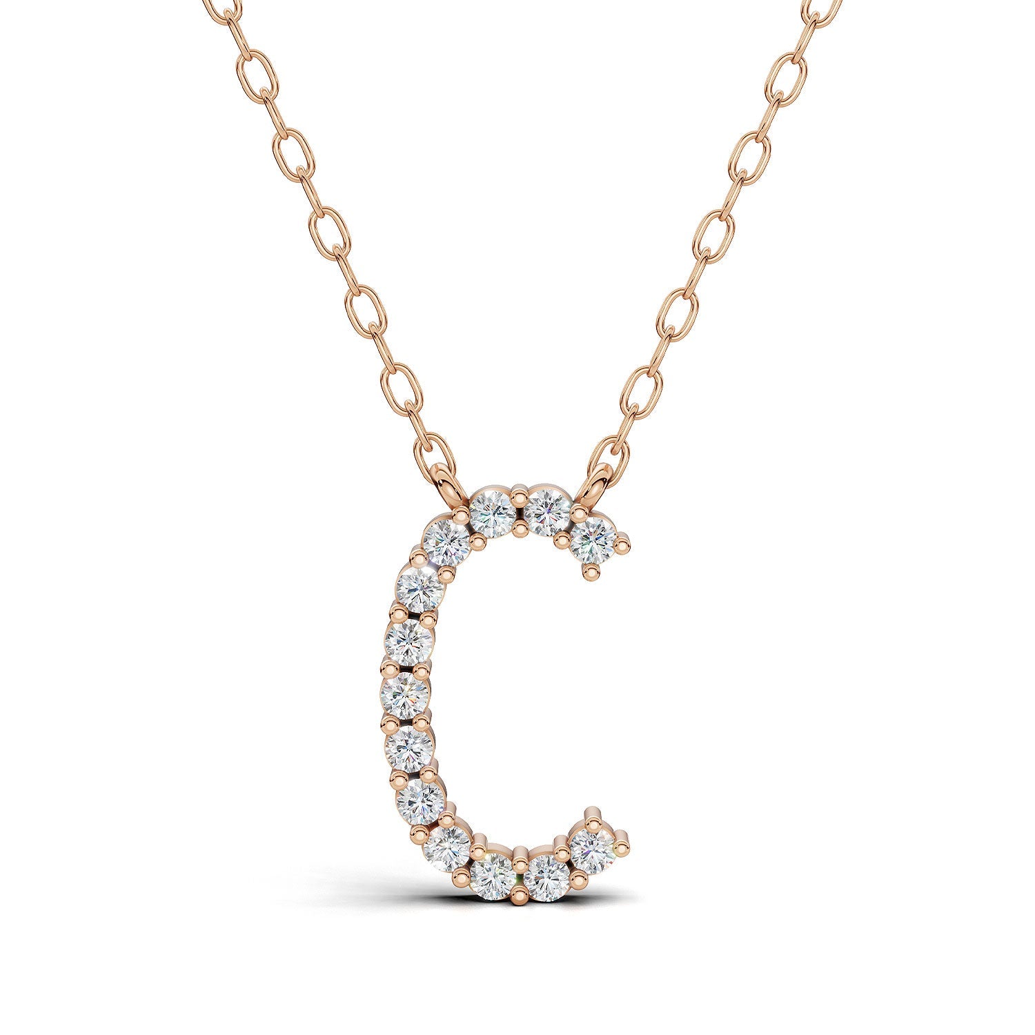 PENELOPE diamond initial pendant, letter C, rose gold