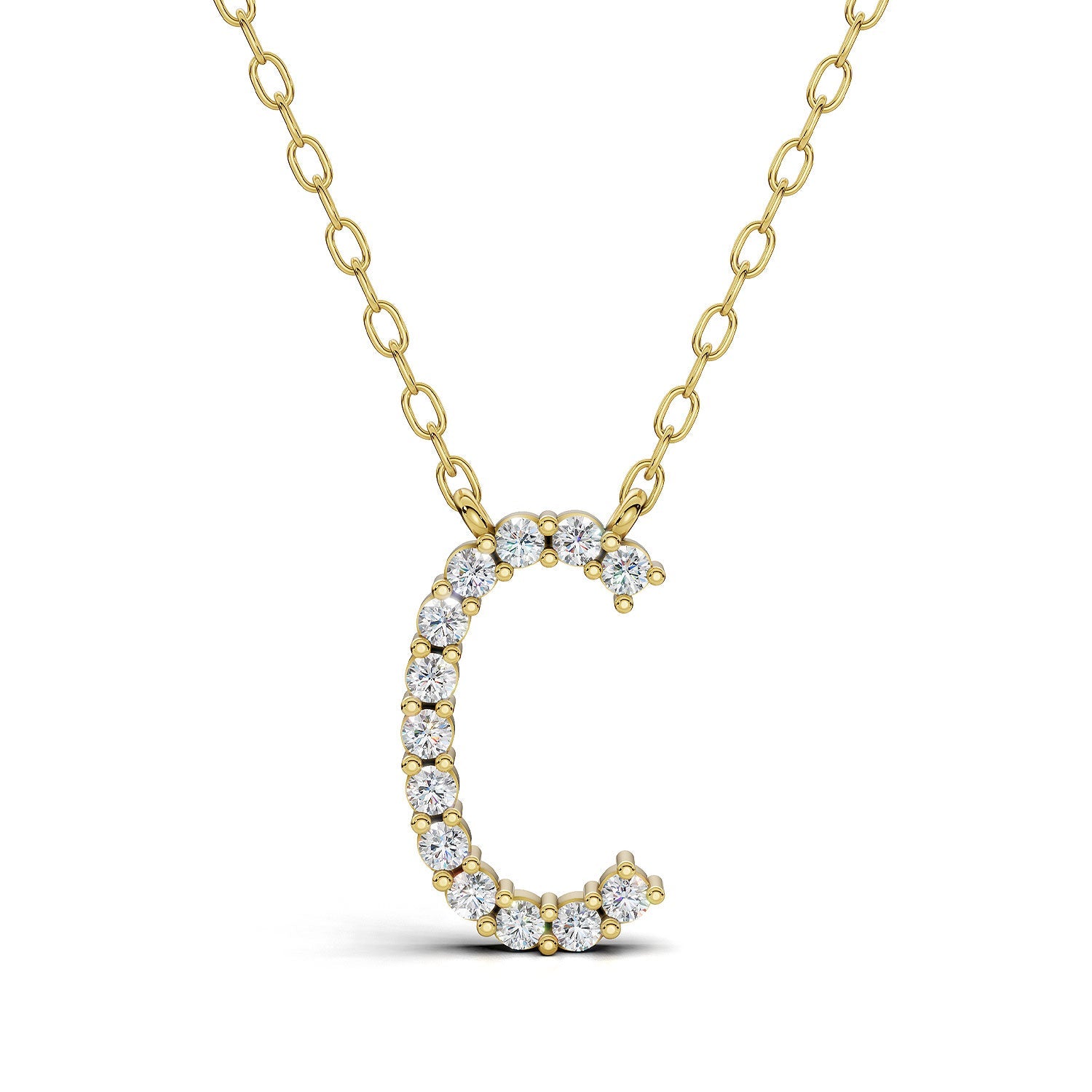 PENELOPE diamond initial pendant, letter C, yellow gold