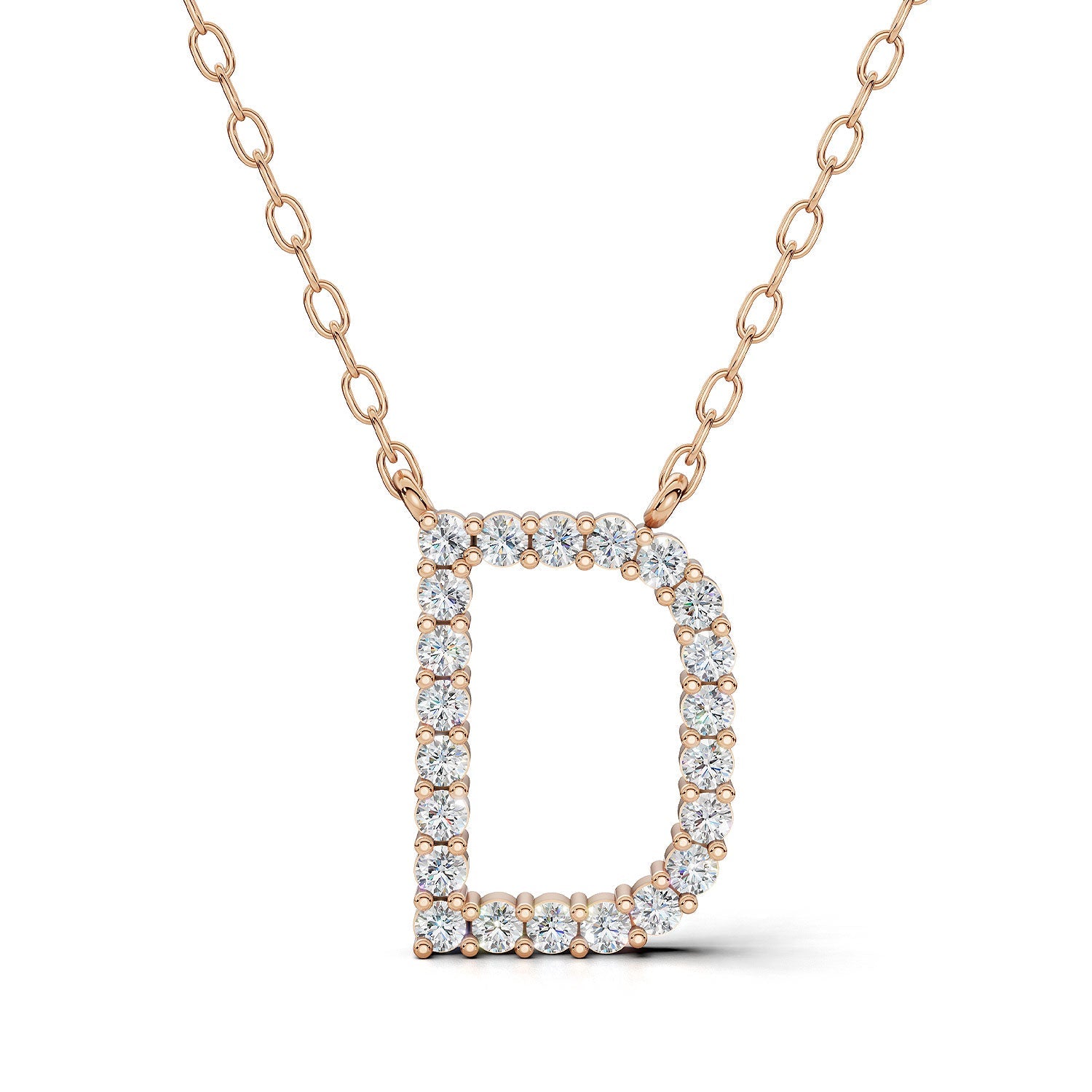 PENELOPE diamond initial pendant, letter D, rose gold