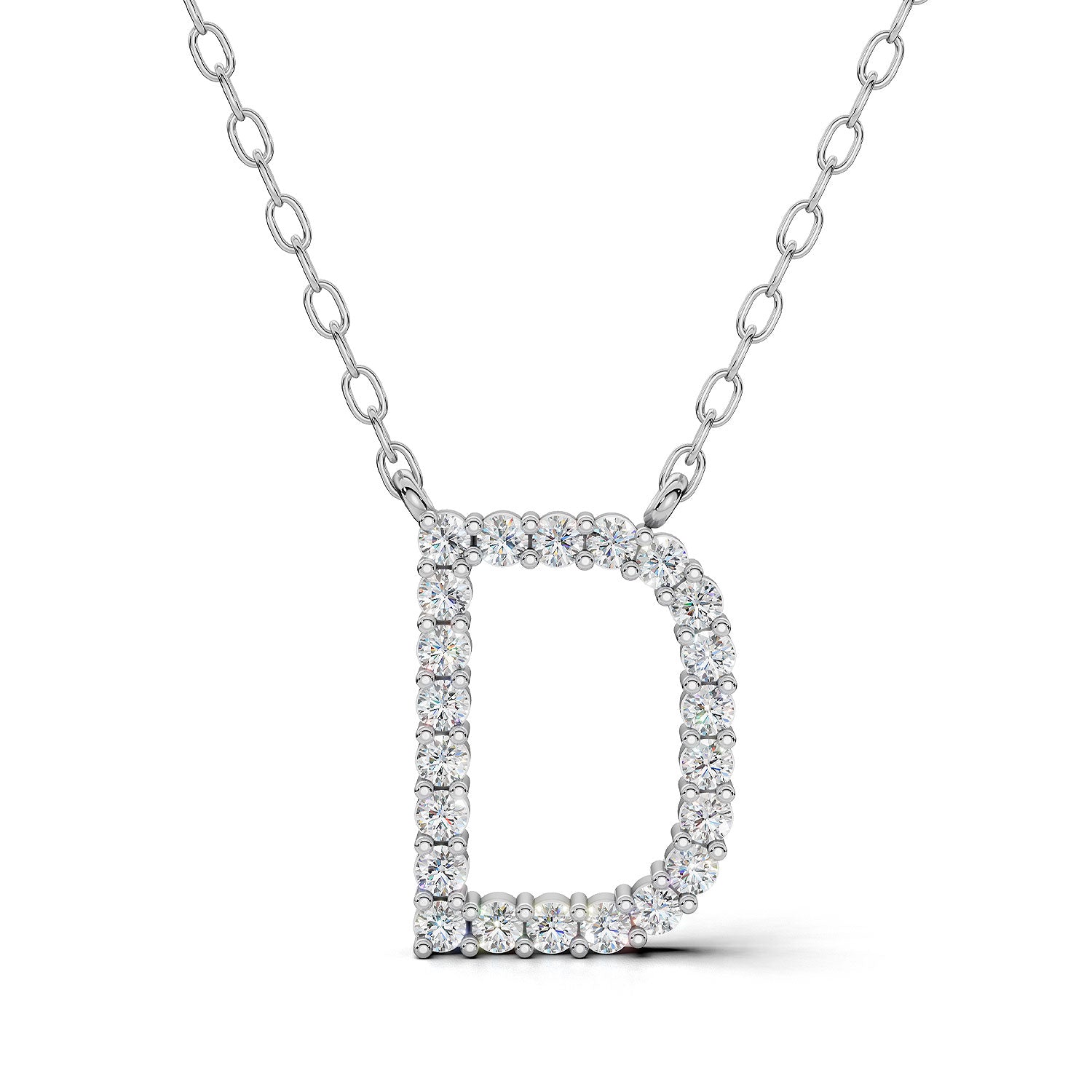 PENELOPE diamond initial pendant, letter D, white gold
