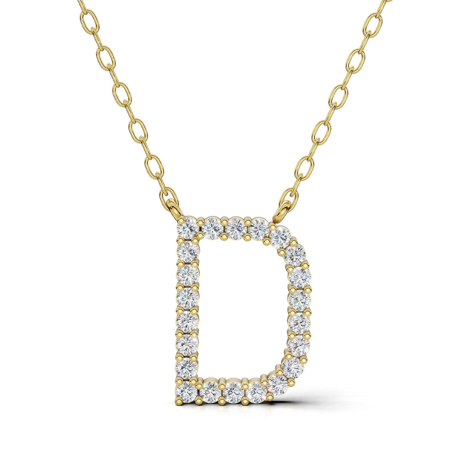PENELOPE diamond initial pendant, letter D, yellow gold