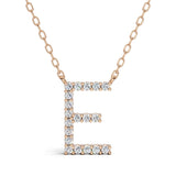 PENELOPE diamond initial pendant, letter E, rose gold