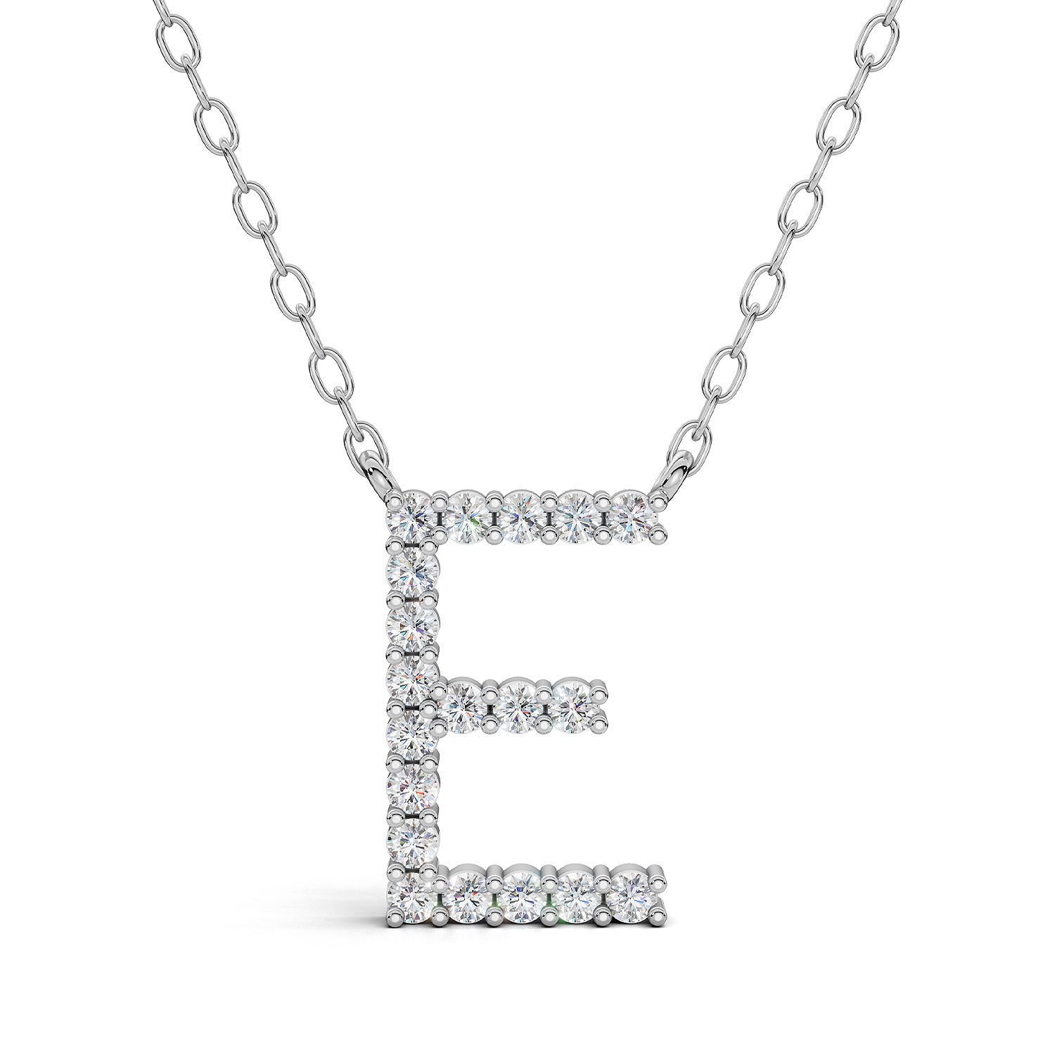 PENELOPE diamond initial pendant, letter E, white gold