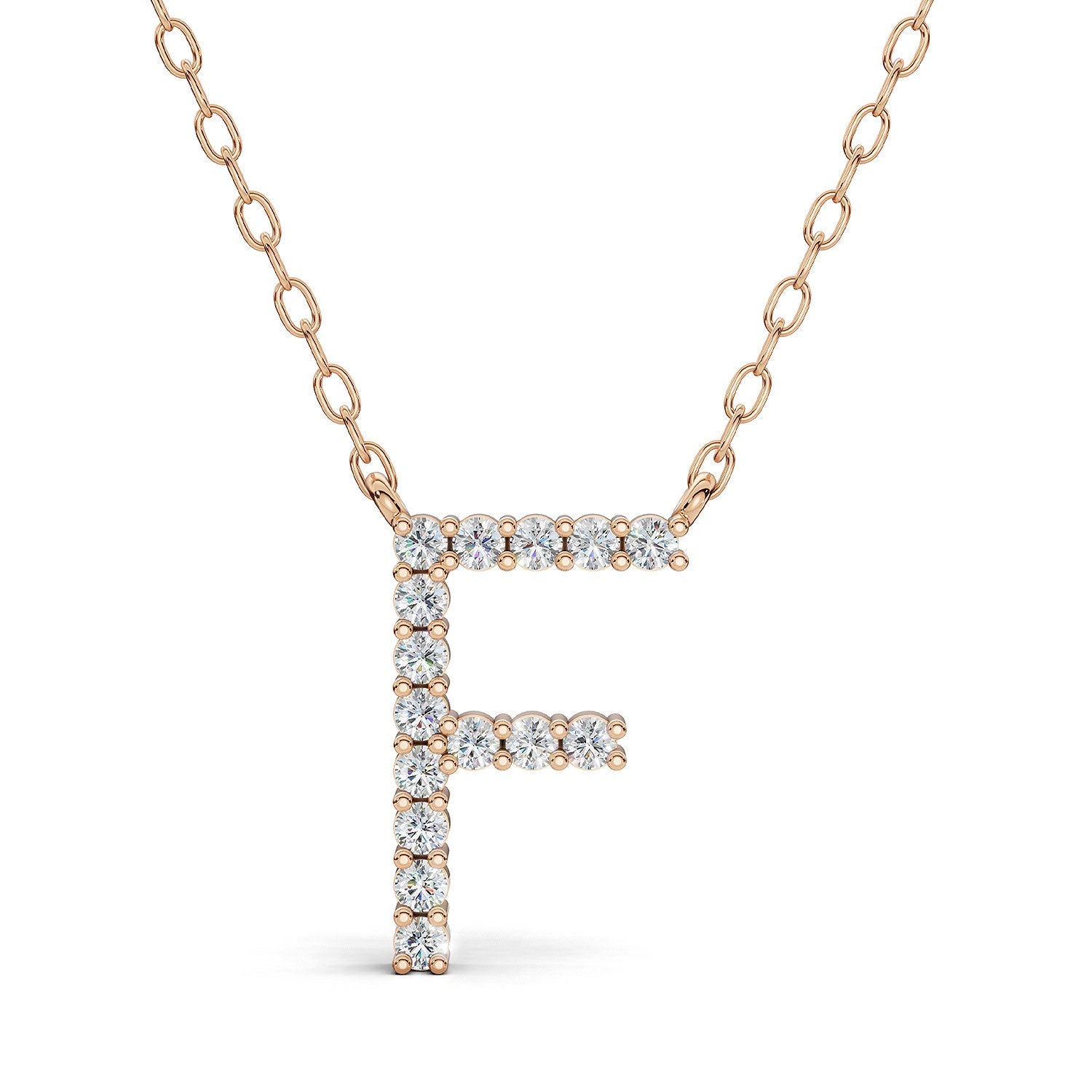 PENELOPE diamond initial pendant, letter F, rose gold