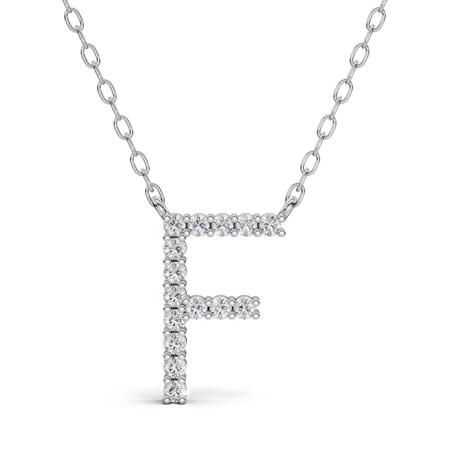 PENELOPE diamond initial pendant, letter F, white gold