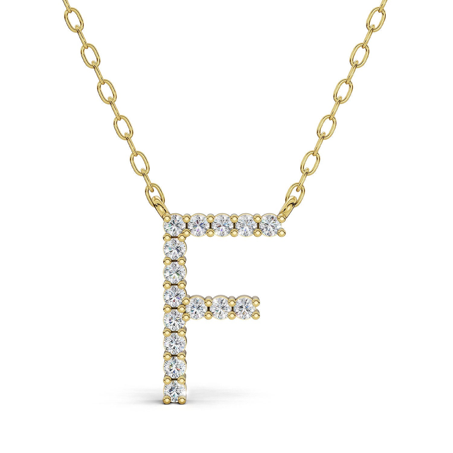 PENELOPE diamond initial pendant, letter F, yellow gold