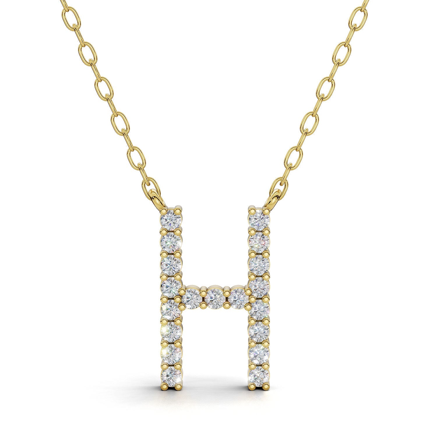 PENELOPE diamond initial pendant, letter H, yellow gold