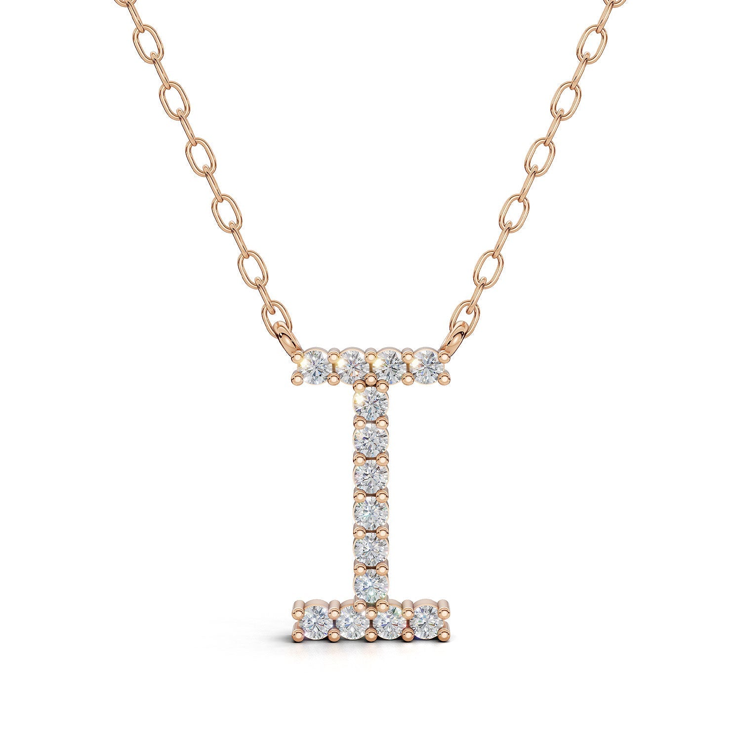 PENELOPE diamond initial pendant, letter I, rose gold