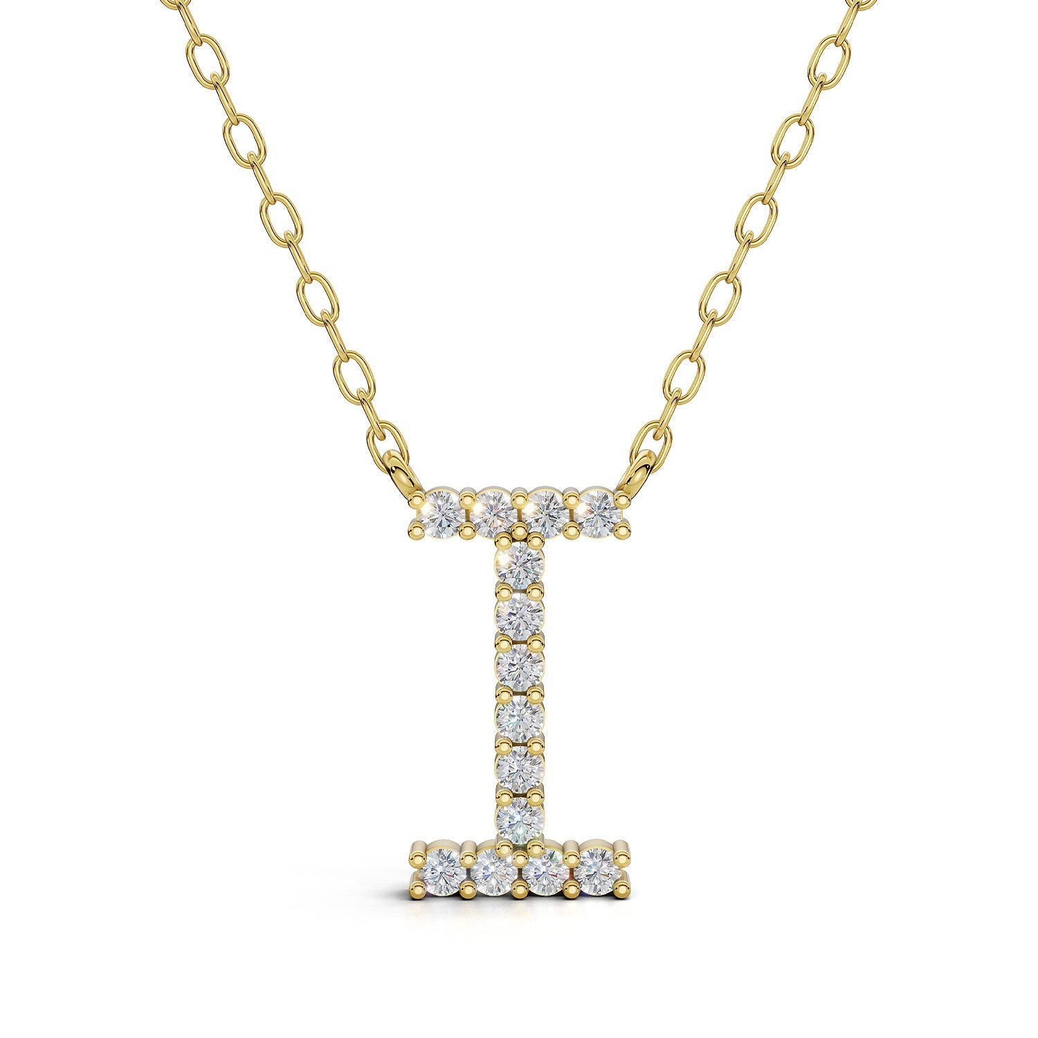 PENELOPE diamond initial pendant, letter I, yellow gold